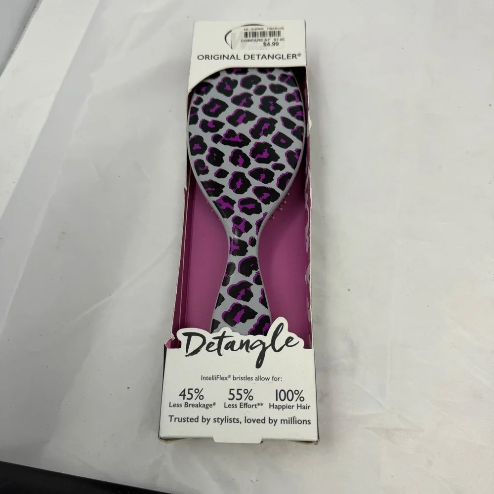 Wet Brush Original Detangler Hair Brush Purple Black Leopard Animal Print New